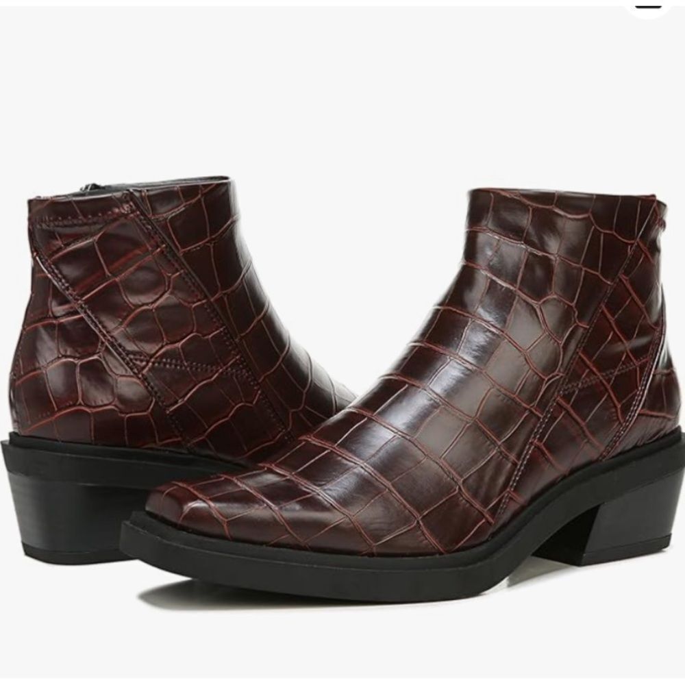 Franco Sarto Fina Croc Embossed Western Ankle Boots Mahogany Size 5